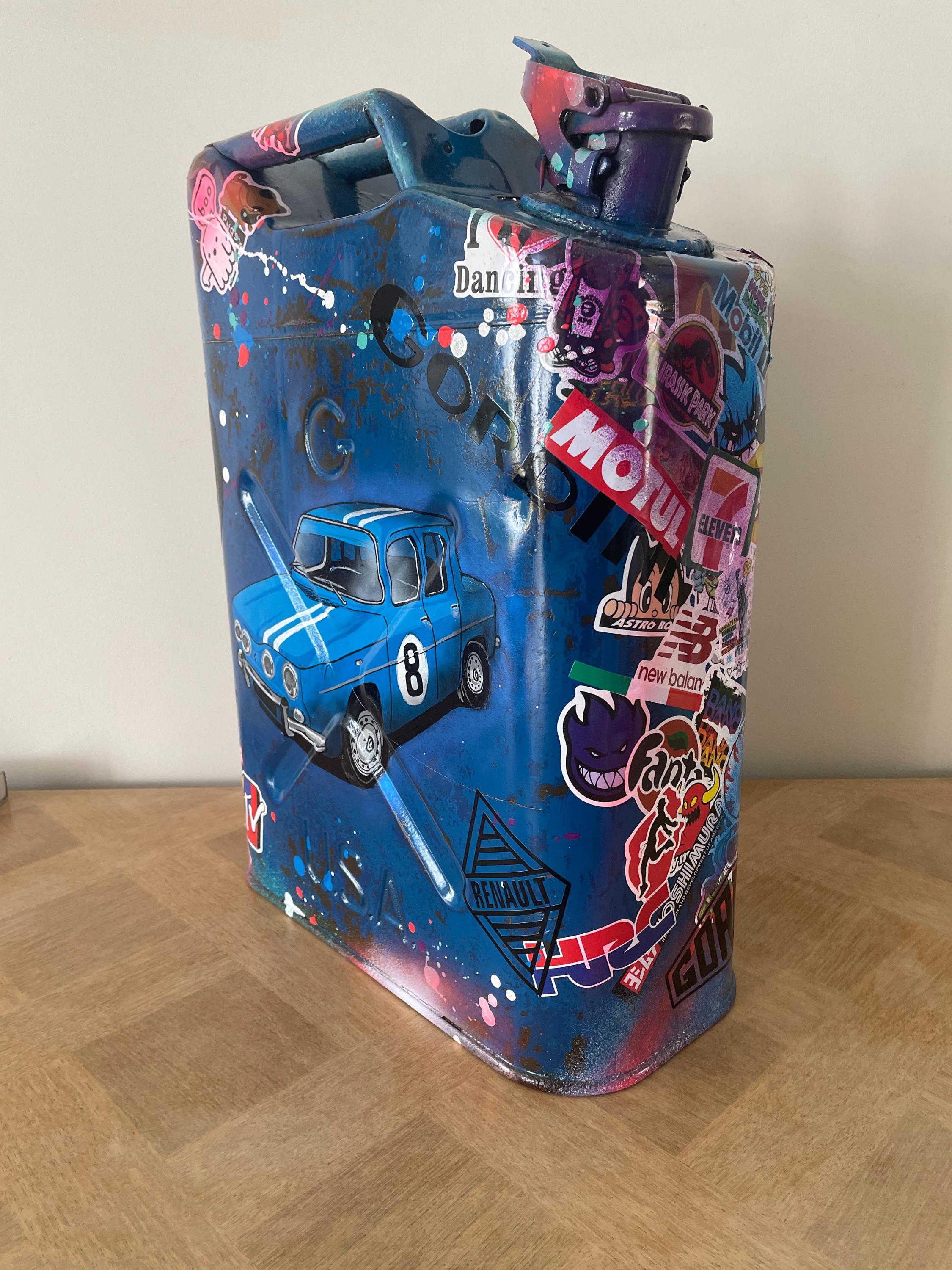 Bidon ancien acier Pop art Renault 8 Gordini