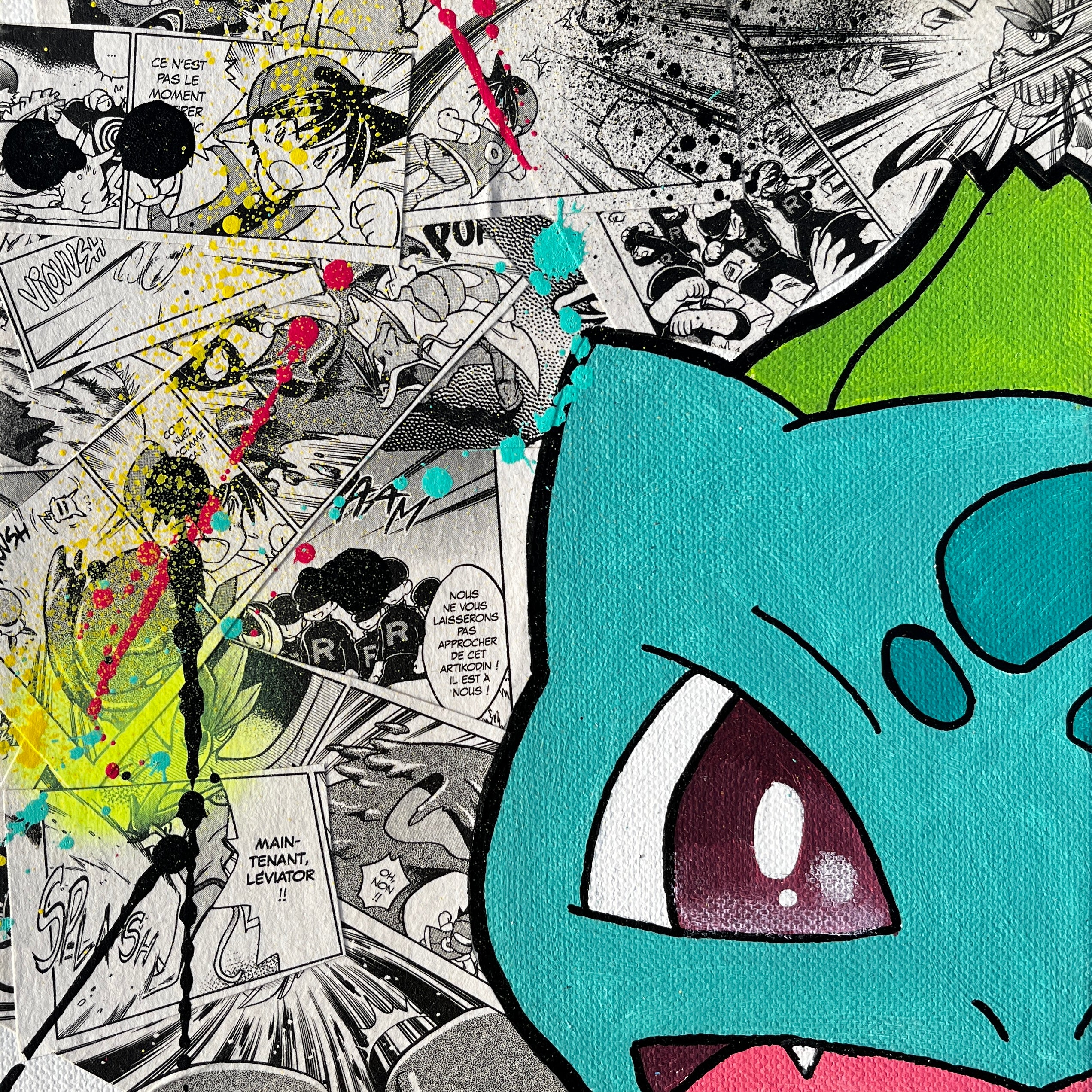 Tableau Bulbizarre 20x20 cm peint à la main sur toile par Vincent STREIFF