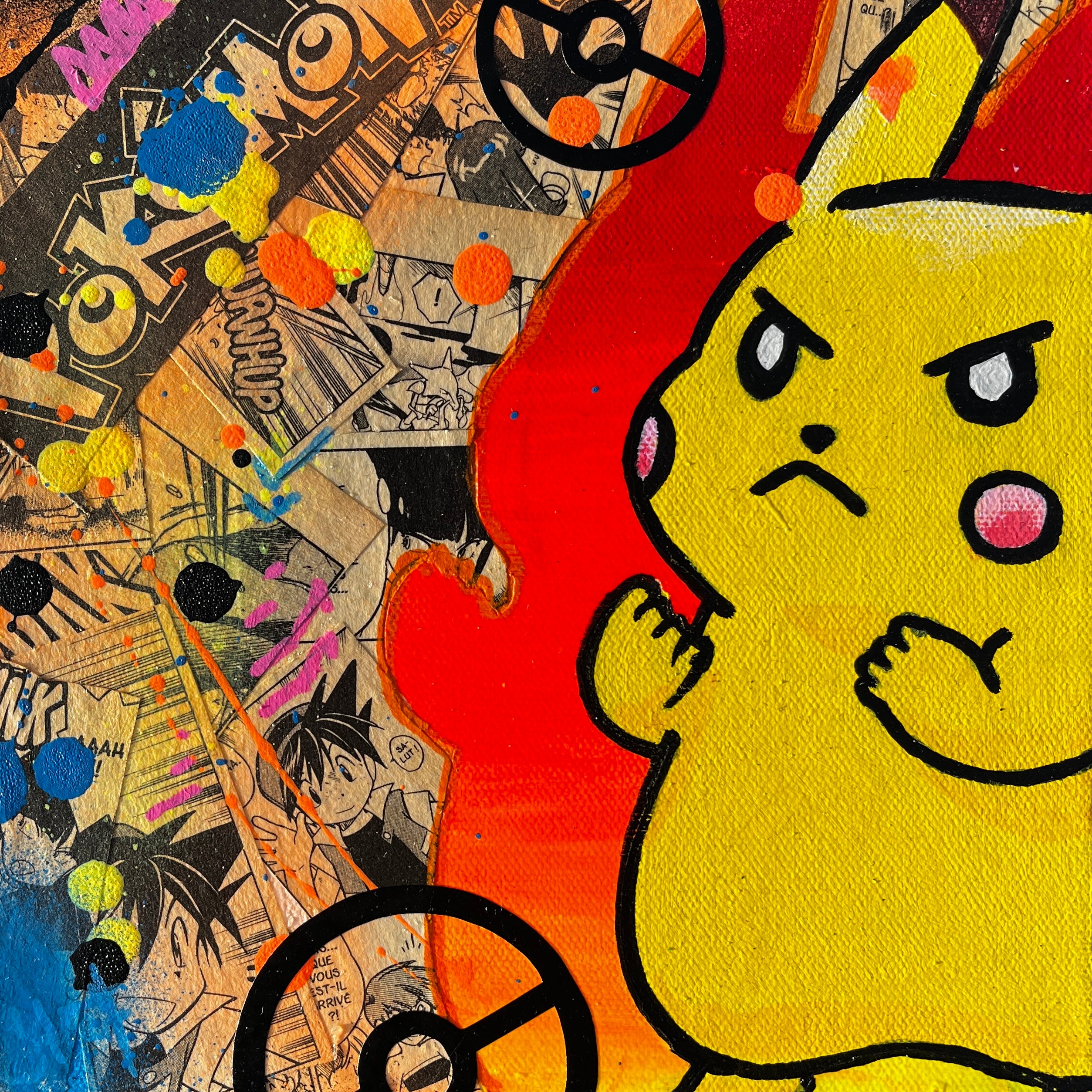 Tableau Pikachu 20x20 cm peint à la main sur toile par Vincent STREIFF