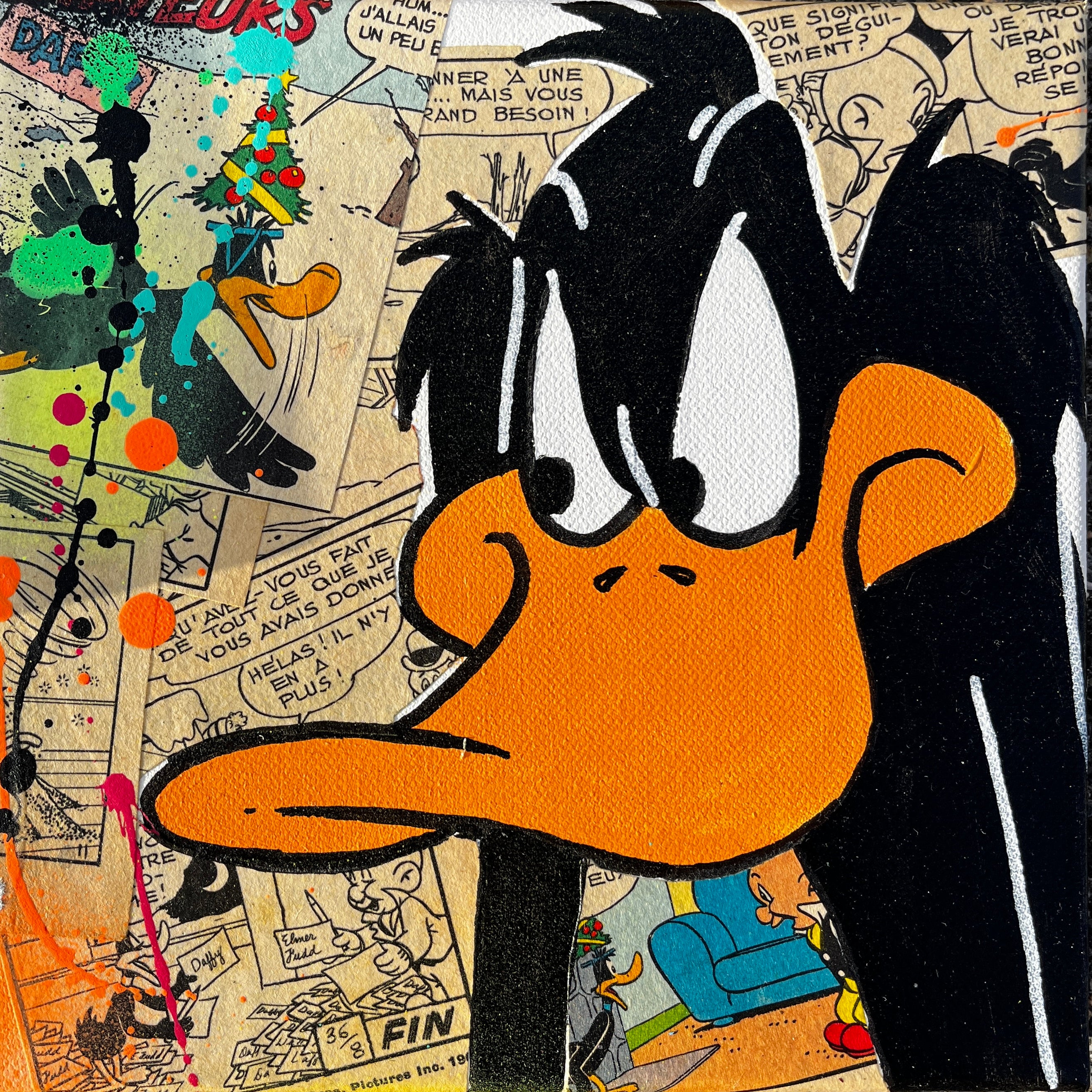 Tableau Daffy Duck 20x20 cm peint à la main sur toile par Vincent STREIFF