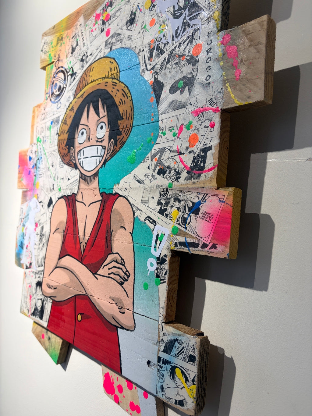 Luffy One Piece — détail du collage de pages manga