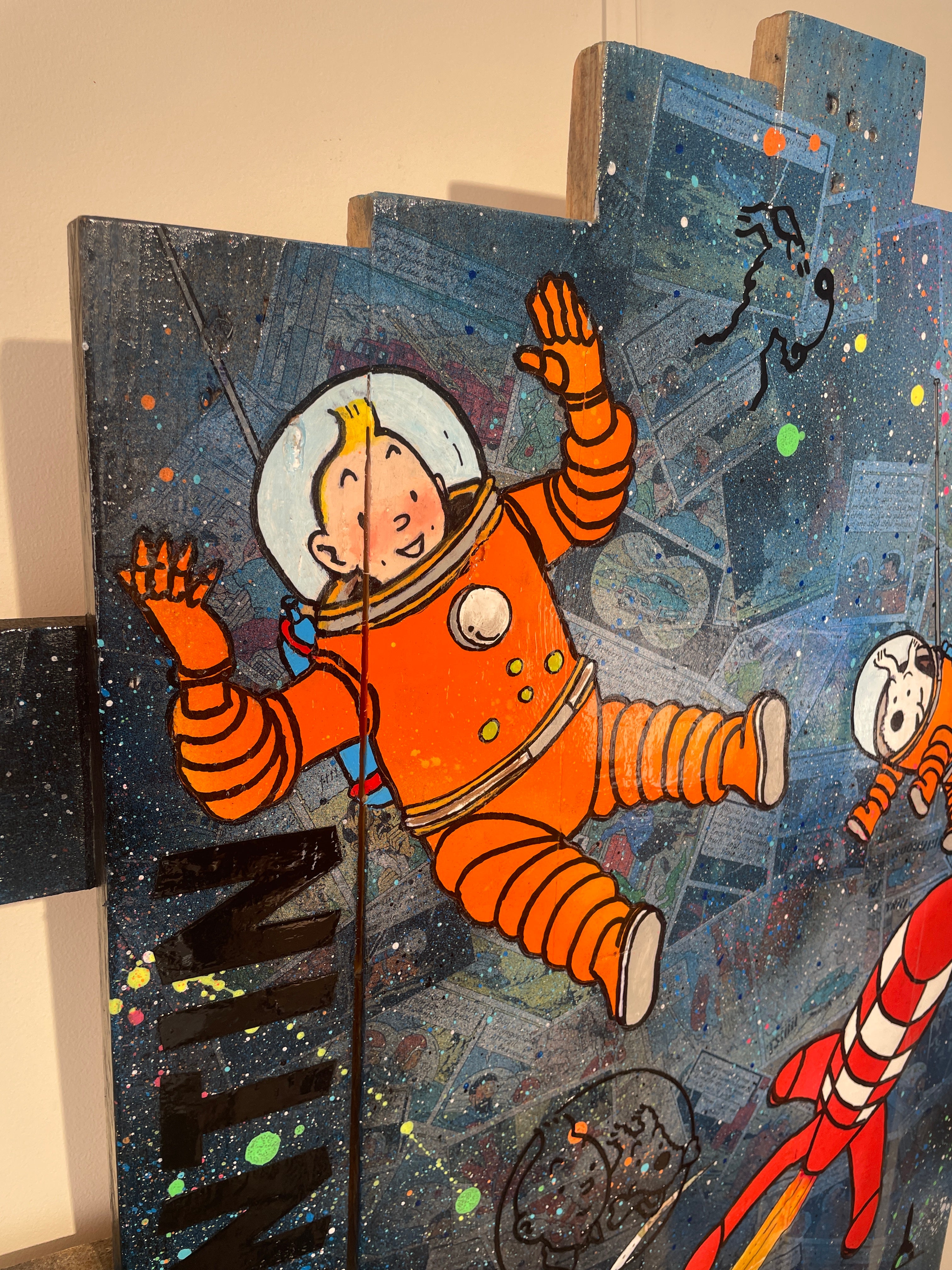 Tableau Tintin et Milou dans l'espace