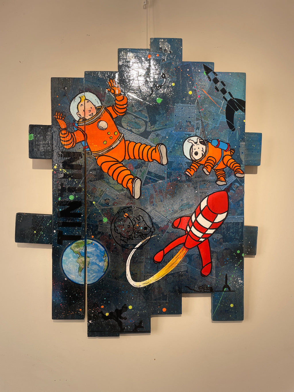 Tableau Tintin et Milou dans l'espace