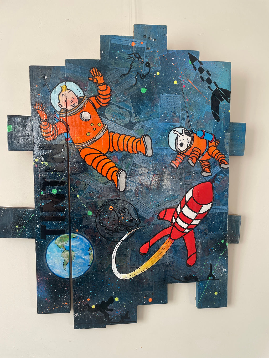 Tableau Tintin et Milou dans l'espace