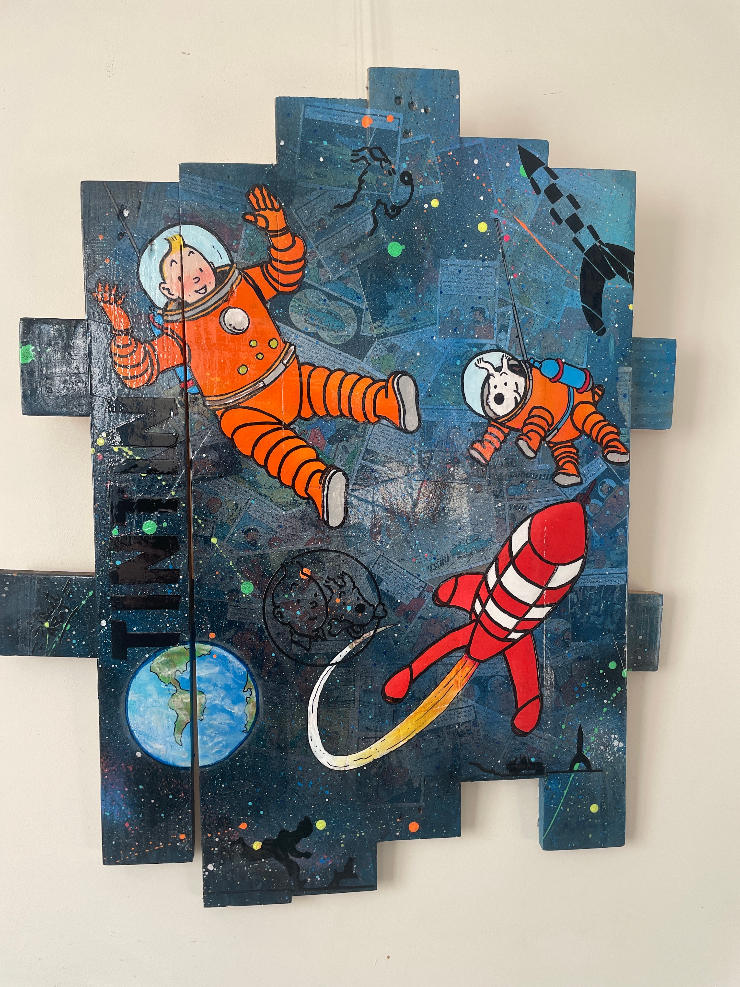Tableau Tintin et Milou dans l'espace