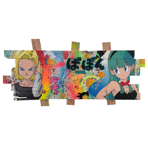 Tableau C18 et Bulma de Vincent Streiff — vue rapprochée des personnages C18 et Bulma