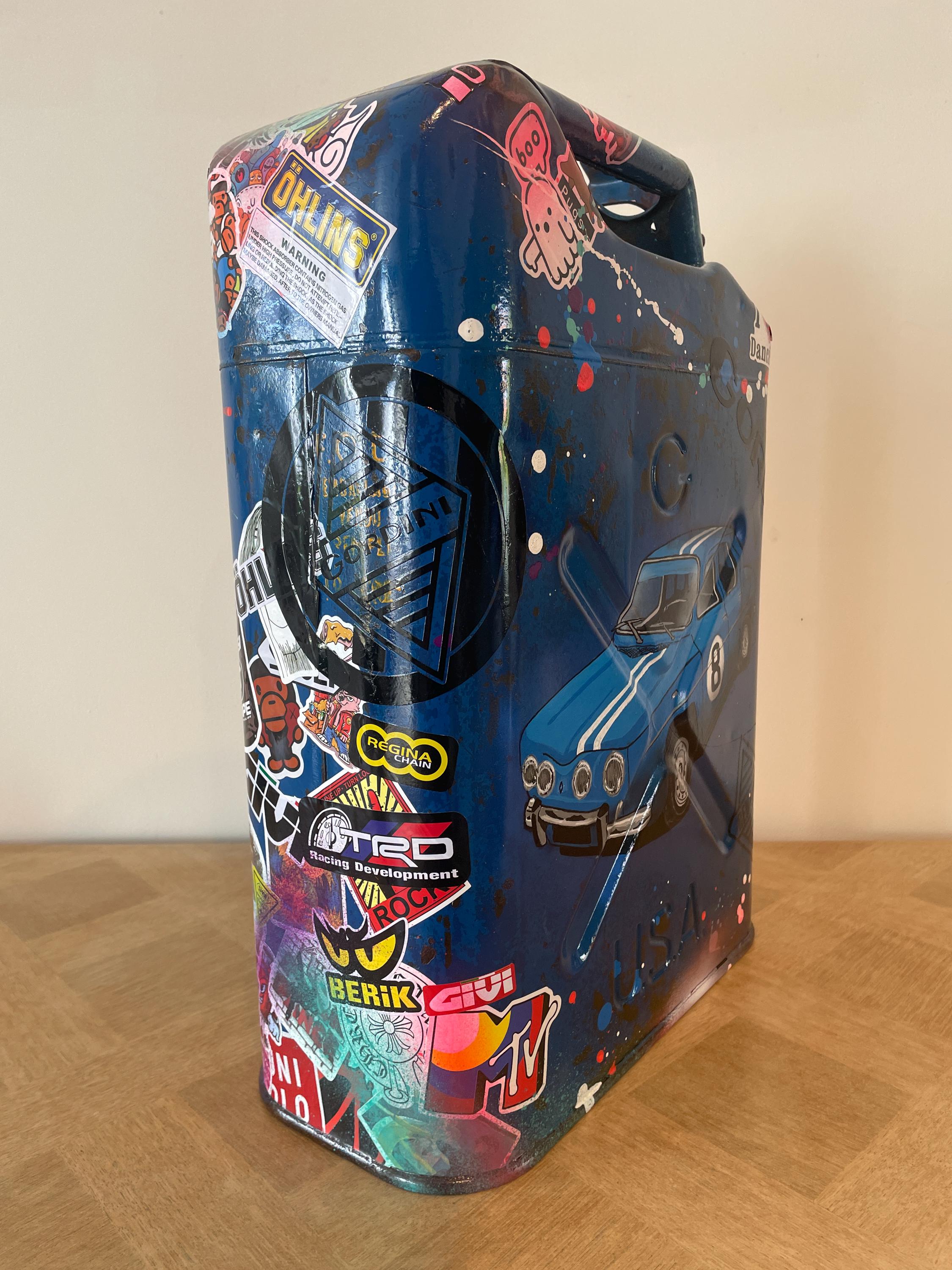 Bidon ancien acier Pop art Renault 8 Gordini