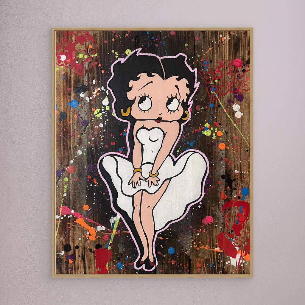 Betty Boop reproduction officielle sur toile de l'œuvre de Vincent STREIFF, illustration colorée sur fond artistique.