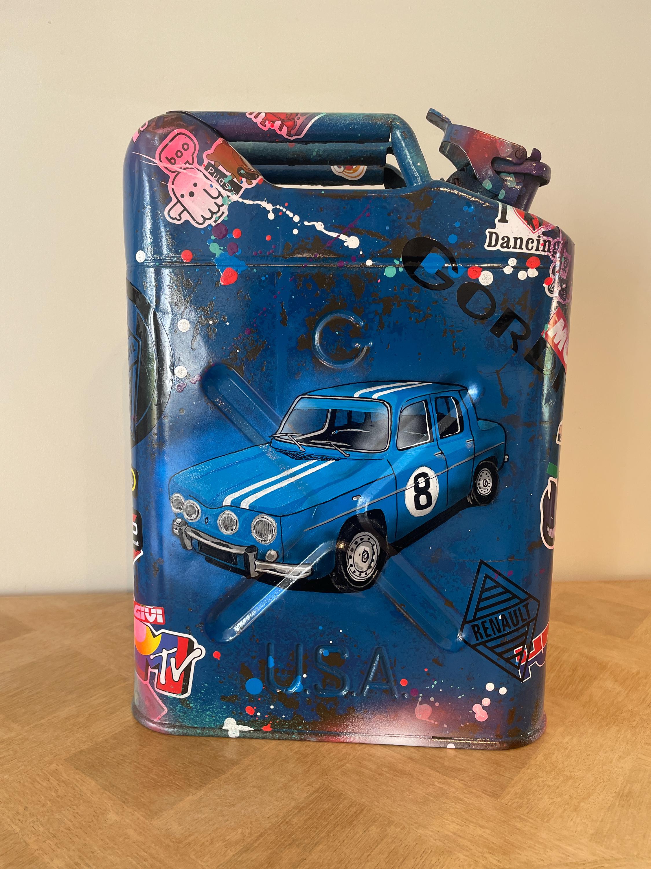 Bidon ancien acier Pop art Renault 8 Gordini
