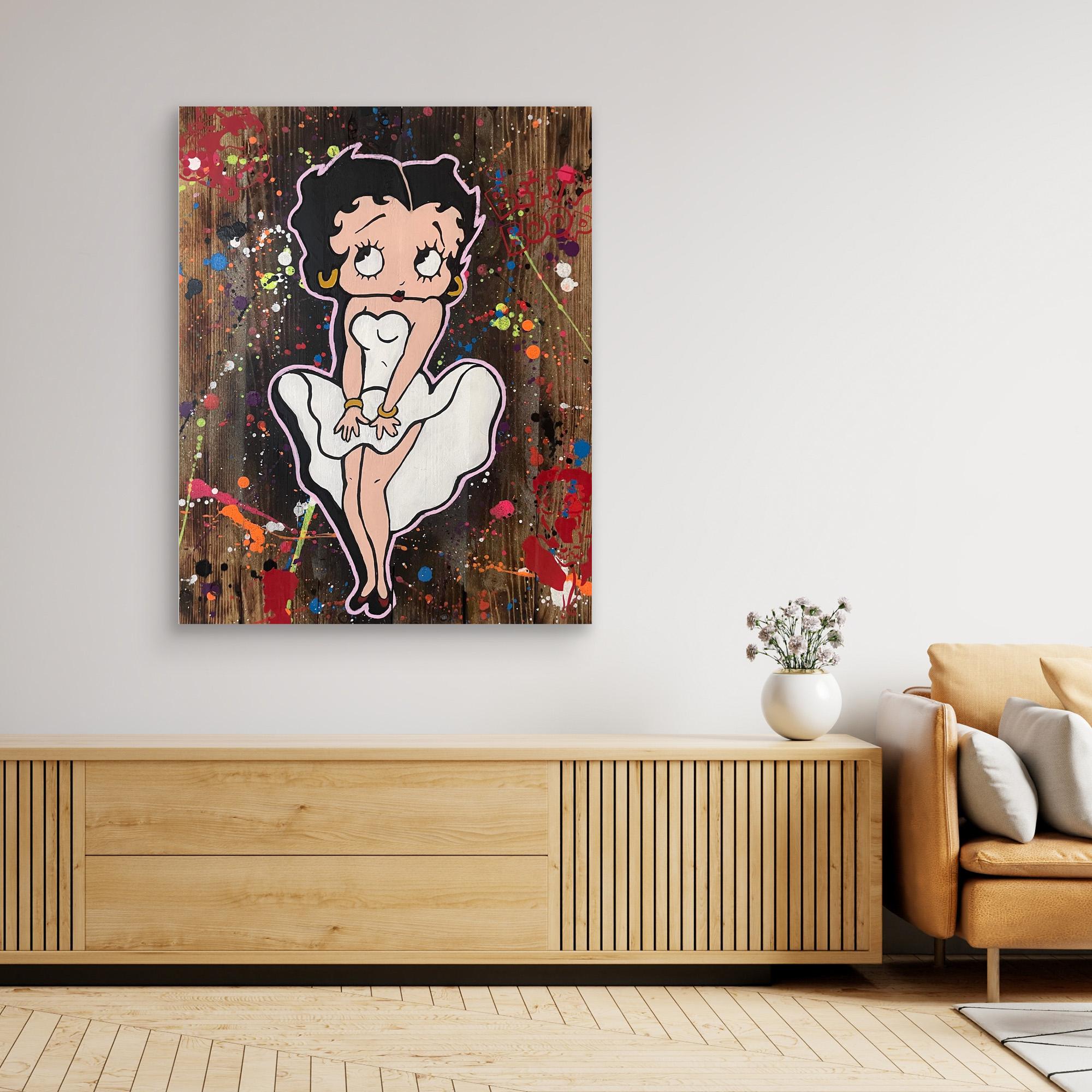 Betty Boop reproduction officielle sur toile de l'œuvre de Vincent STREIFF, décorant un salon moderne.