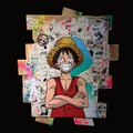 Monkey D. Luffy One Piece — tableau pop art sur bois de palette recyclé, vue d'ensemble