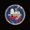 Panneau rond Snoopy et Woodstock customisé par Vincent Streiff — vue de face